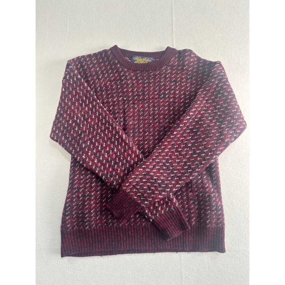 Brooks Brothers Sweater Mens L Burgundy Worsted Wool Birdseye Knit Crewneck